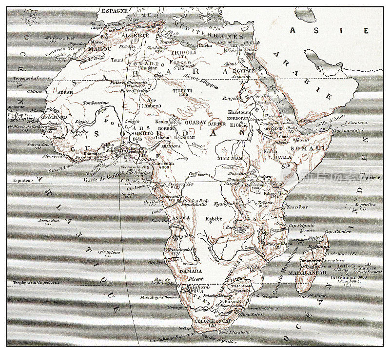 古老的法国非洲地图