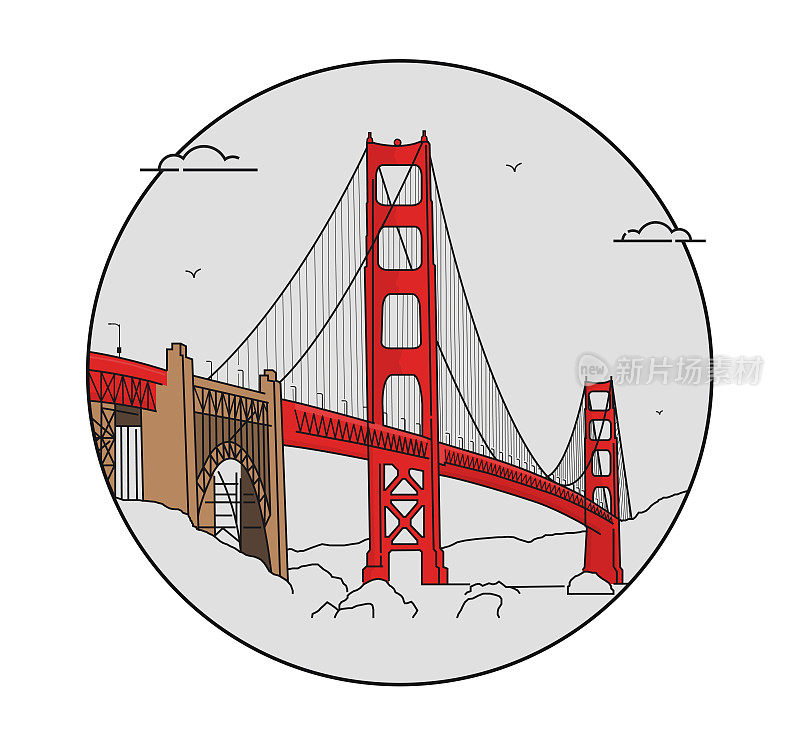 旧金山金门大桥的圆形插图