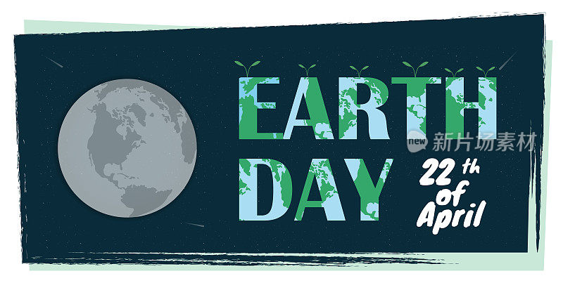 印有“地球日”字样的横幅，带有太空背景和地球仪，生态概念，环保概念，平面矢量插图