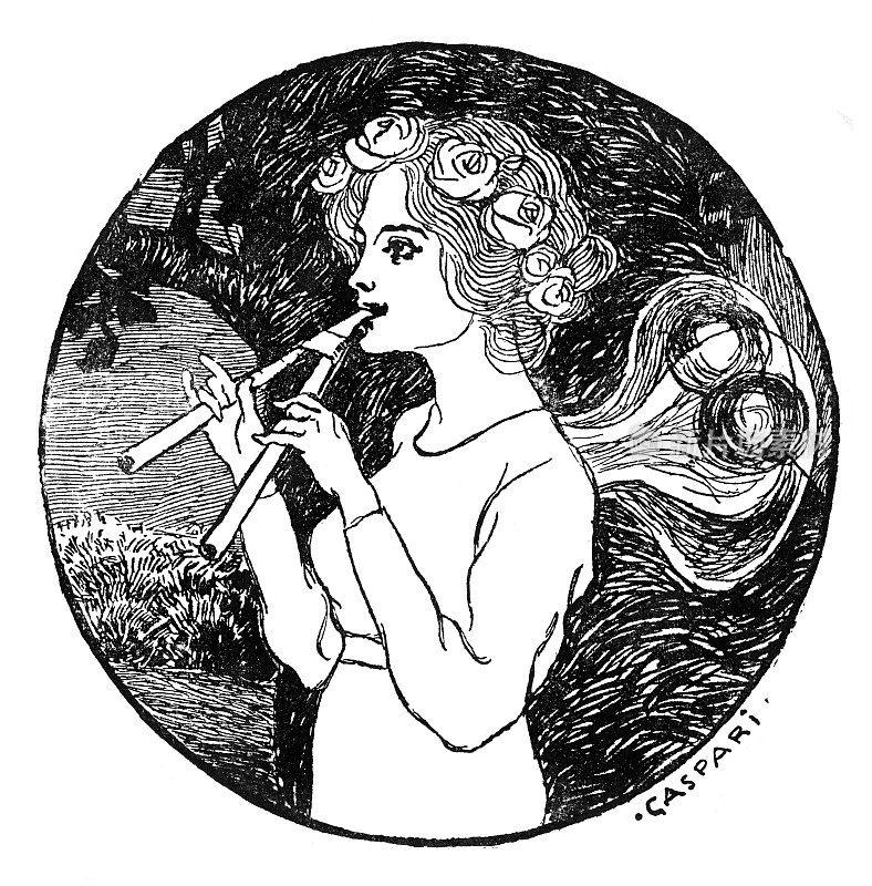 年轻女子仙女费演奏长笛艺术新1896年