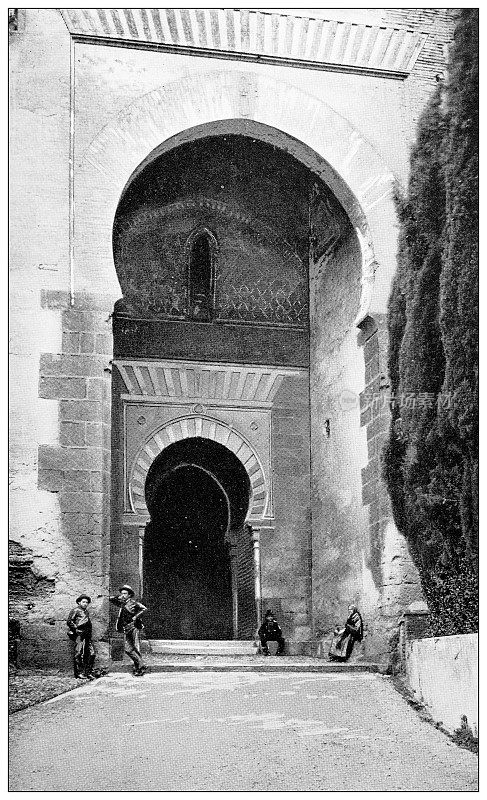 西班牙的古旧旅行照片:阿尔罕布拉宫和格拉纳达，正义之门