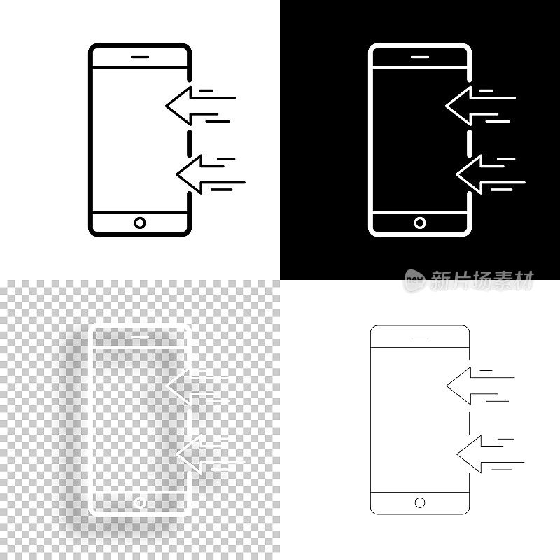 发送到智能手机。图标设计。空白，白色和黑色背景-线图标