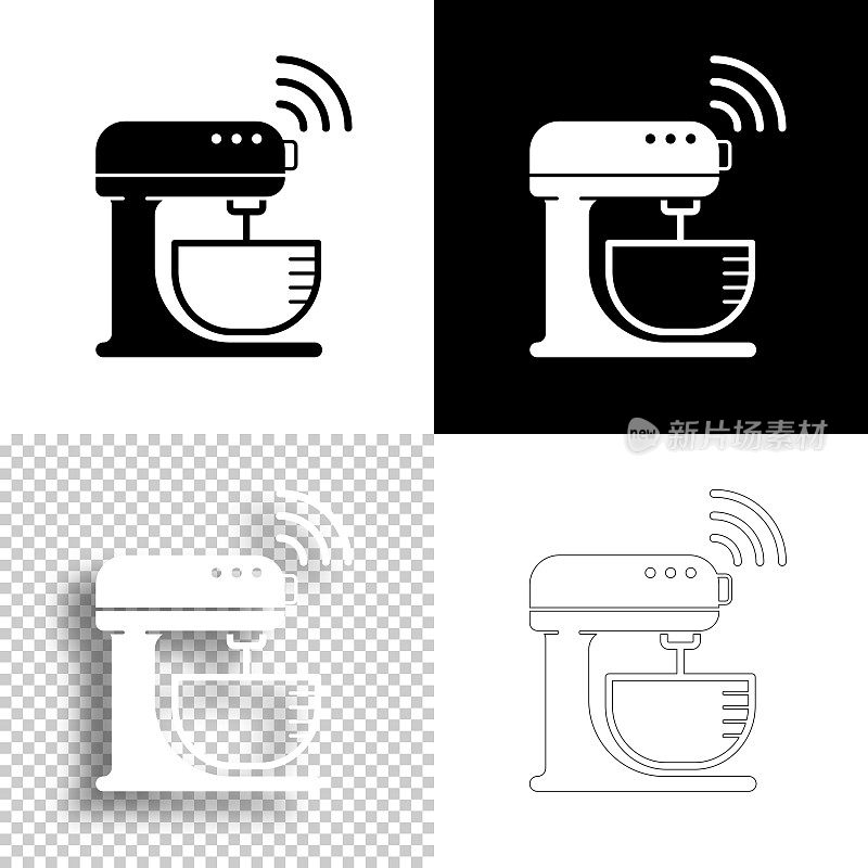 聪明的搅拌器。图标设计。空白，白色和黑色背景-线图标
