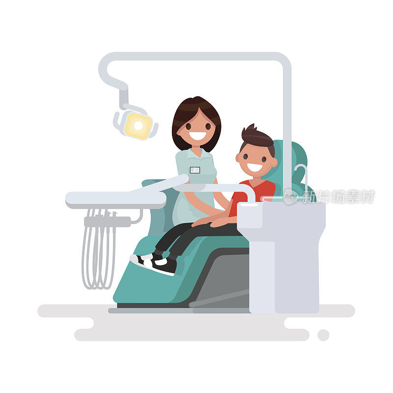 牙科办公室。儿童牙医和病人。向量illustrati