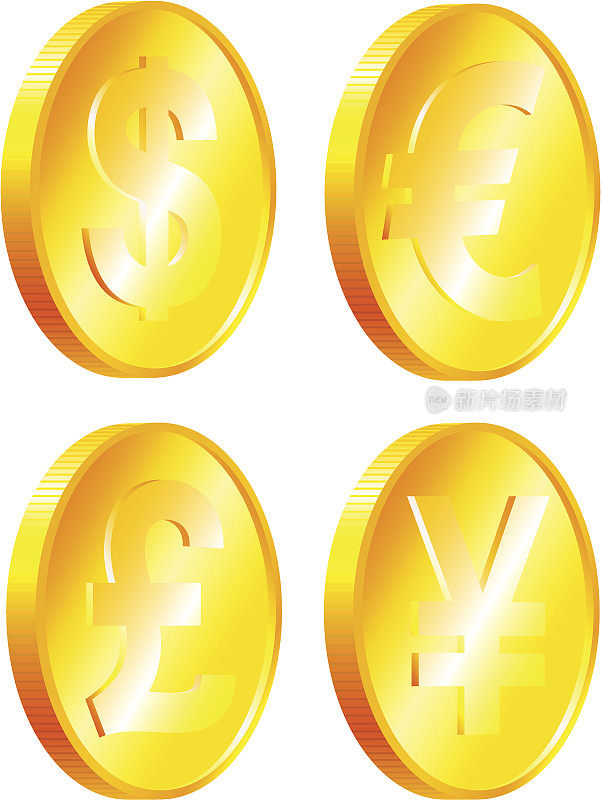 硬币，美元，欧元，日元，英镑