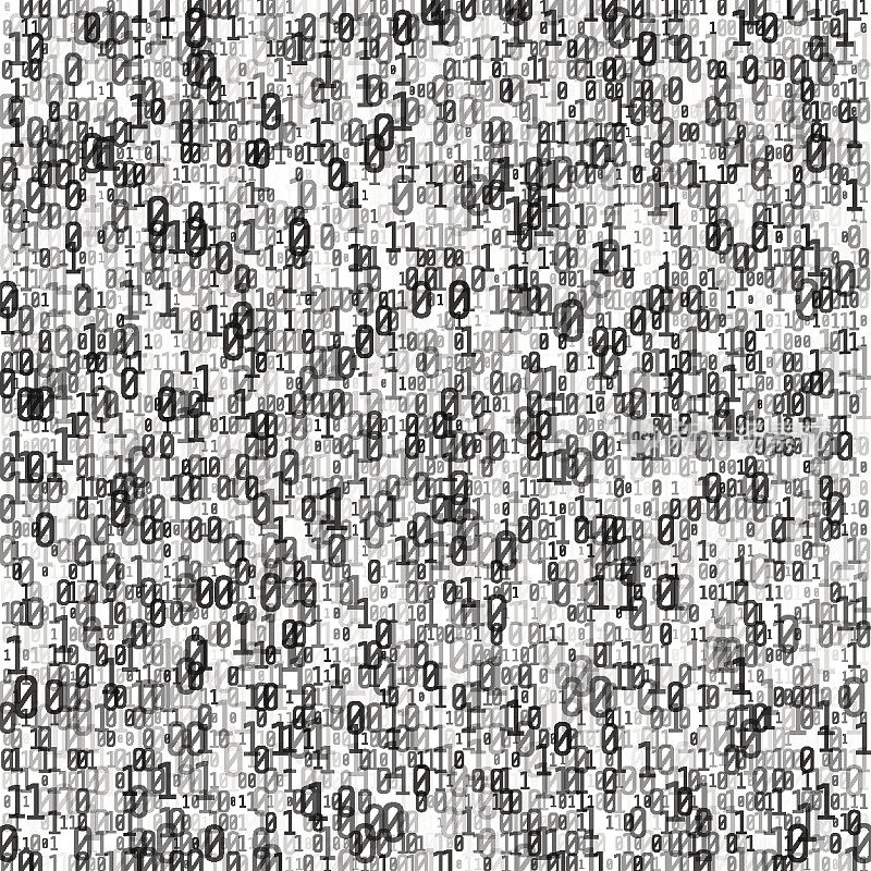 白色背景上的黑色二进制代码。算法二进制，数据编码，解密编码，行矩阵，矢量图