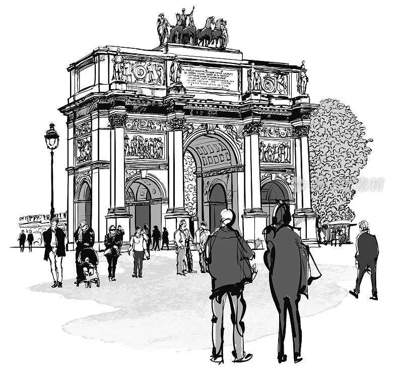 凯旋门和巴黎的杜伊勒里花园