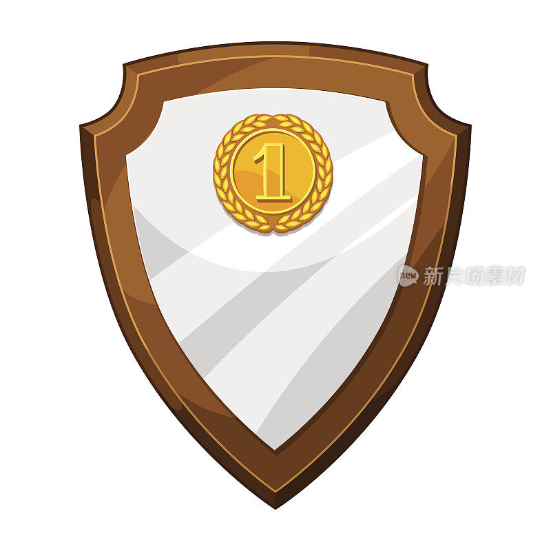 木制牌匾颁发金质奖章。体育或企业竞赛的盾牌插图