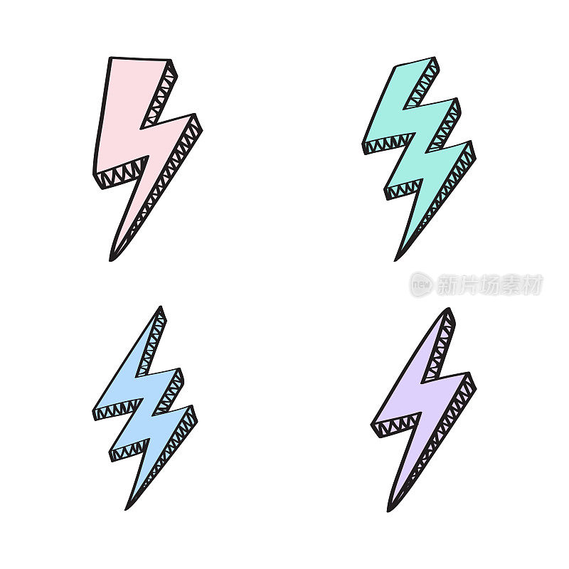 向量复古集与闪电闪电标志在漫画风格