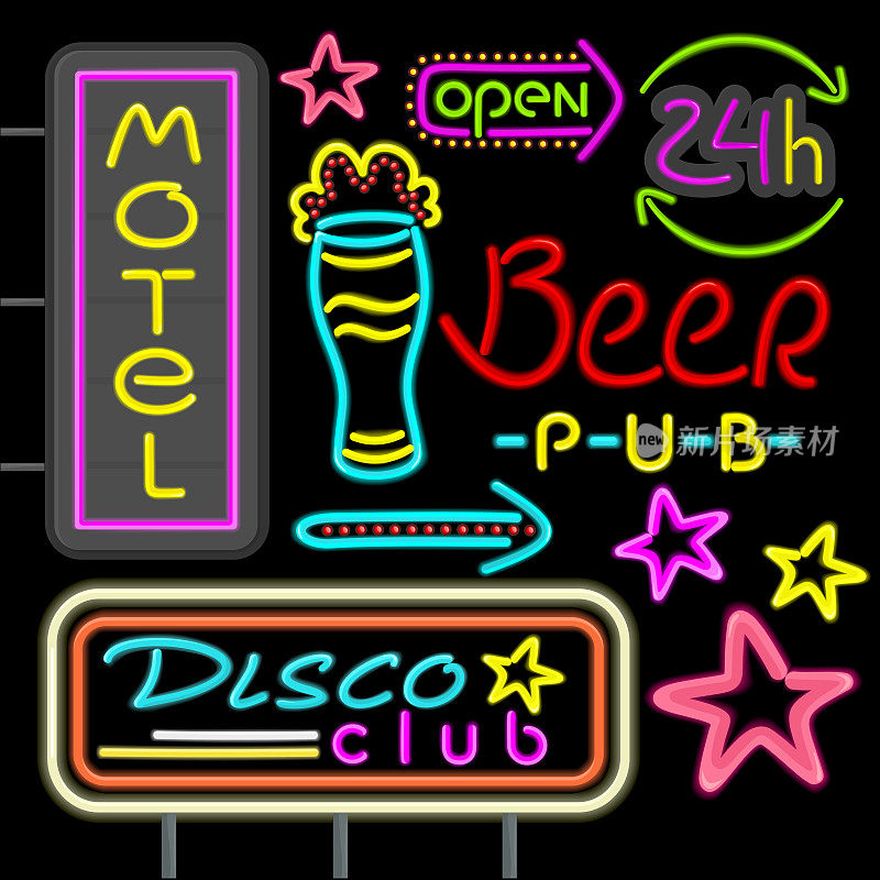 霓虹灯招牌迪斯科俱乐部，啤酒酒吧设计