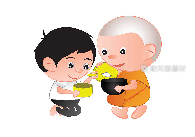 佛教徒向和尚提供食物或请求帮助，接受食物或请求布施，和尚的例行公事，孤立