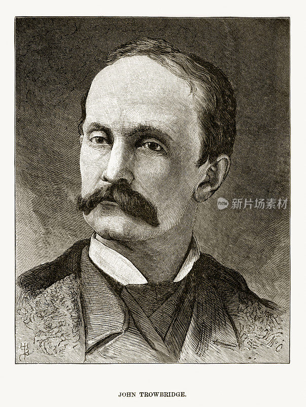 物理学教授约翰·特罗布里奇的雕刻肖像，大约1880年