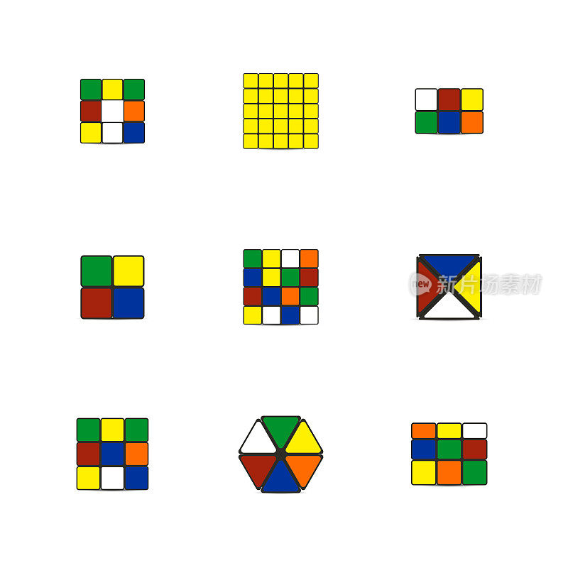 不同形状的方块游戏，矢量插图。