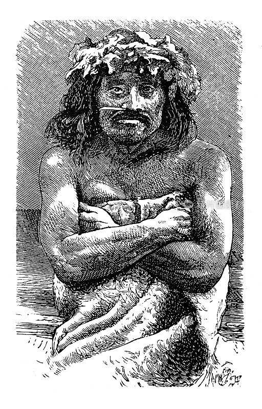 古董插图，民族志和土著文化:北美土著温哥华岛，努查-努斯