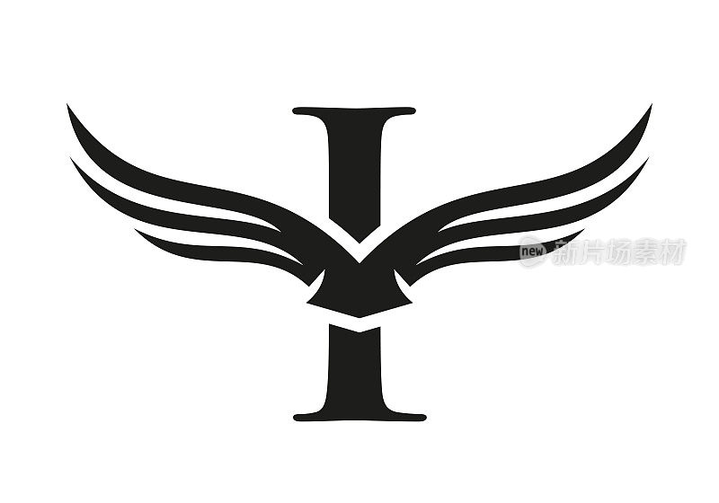 信I翼标志设计。首飞翼I字母Logo。字母I翅膀符号概念