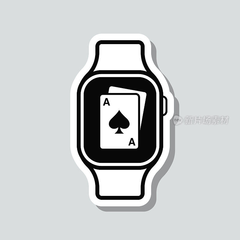 智能手表与扑克牌。图标贴纸在灰色背景