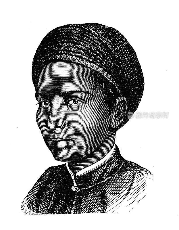 古董插图,民族志和土著文化:东亚,老挝