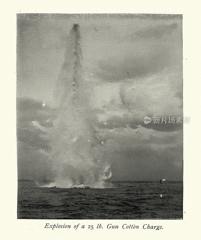 英国皇家海军武器试验爆炸25磅炮棉装药，1890年代，维多利亚19世纪