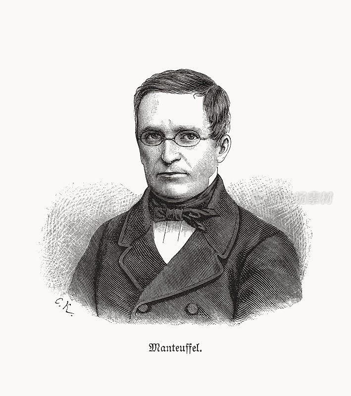 奥托・西奥多・冯・曼特费尔(1805-1882)，普鲁士政治家，木刻，1893年出版
