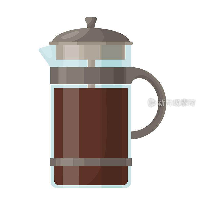 高密封盖壶，咖啡机。矢量插图的现代或复古设备的浓缩咖啡和摩卡饮料