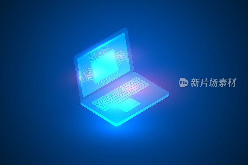 笔记本电脑上的CPU未来主义技术抽象背景。