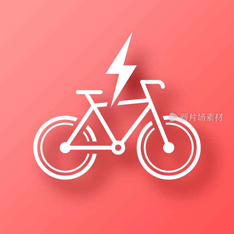 电动自行车负责。图标在红色背景与阴影