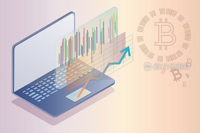 加密货币或股票交易图表显示在笔记本电脑上