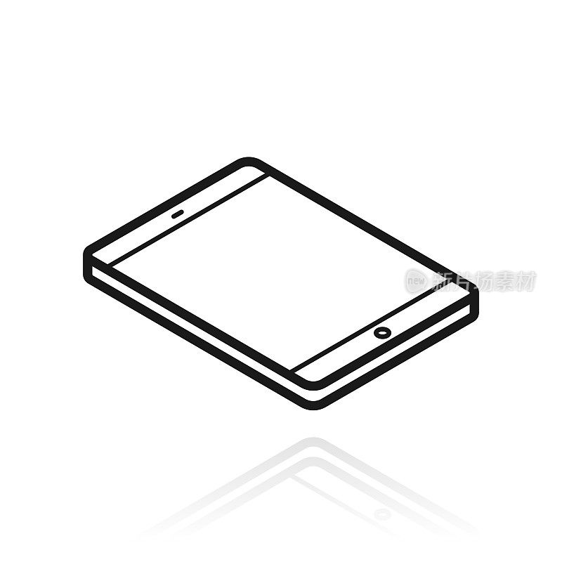 等距平板电脑-平面位置。白色背景上反射的图标