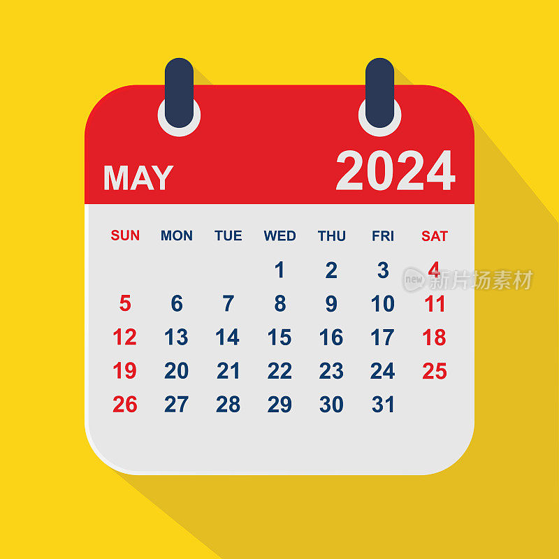 2024年5月。日历规划设计模板。一周从周日开始。业务矢量图