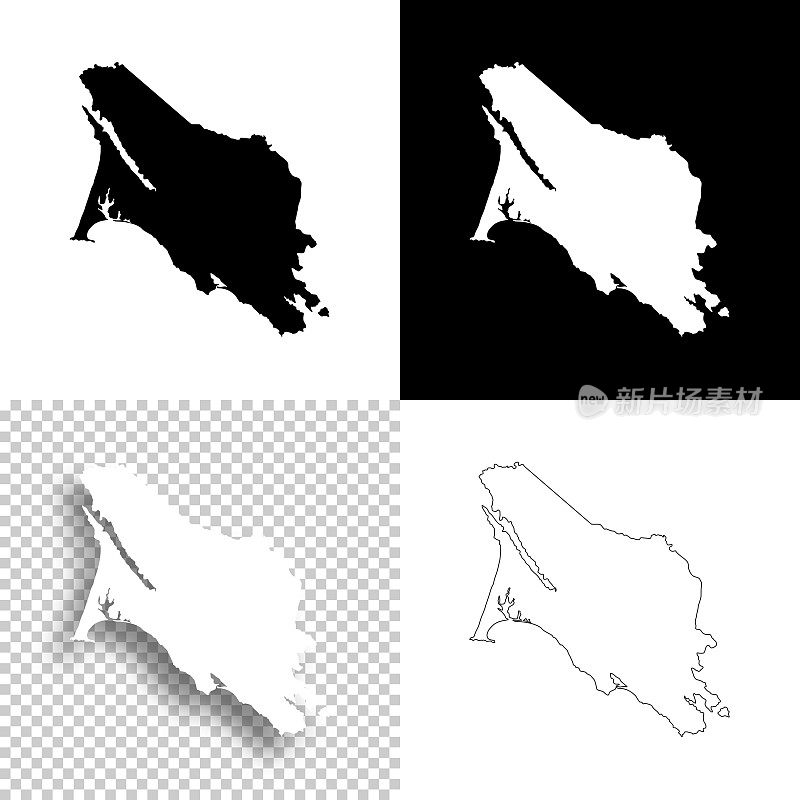 加州马林县。设计地图。空白，白色和黑色背景