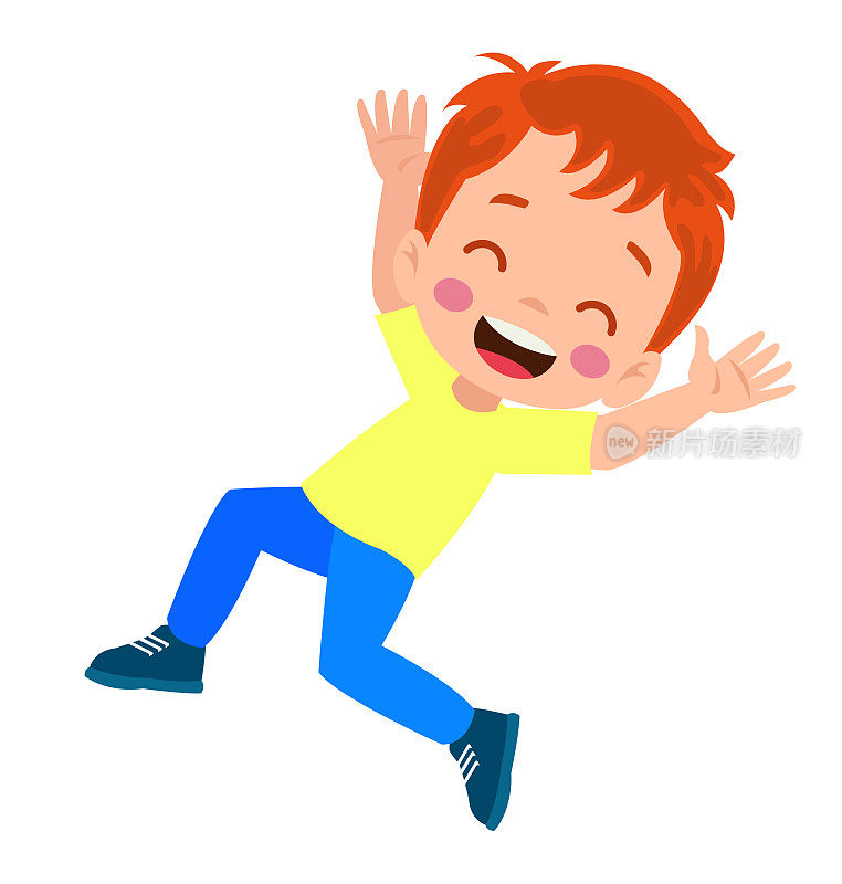 跳的孩子。快乐有趣的孩子们在不同的动作姿势玩耍和跳跃教育小团队矢量人物。插图的孩子和孩子的乐趣和微笑