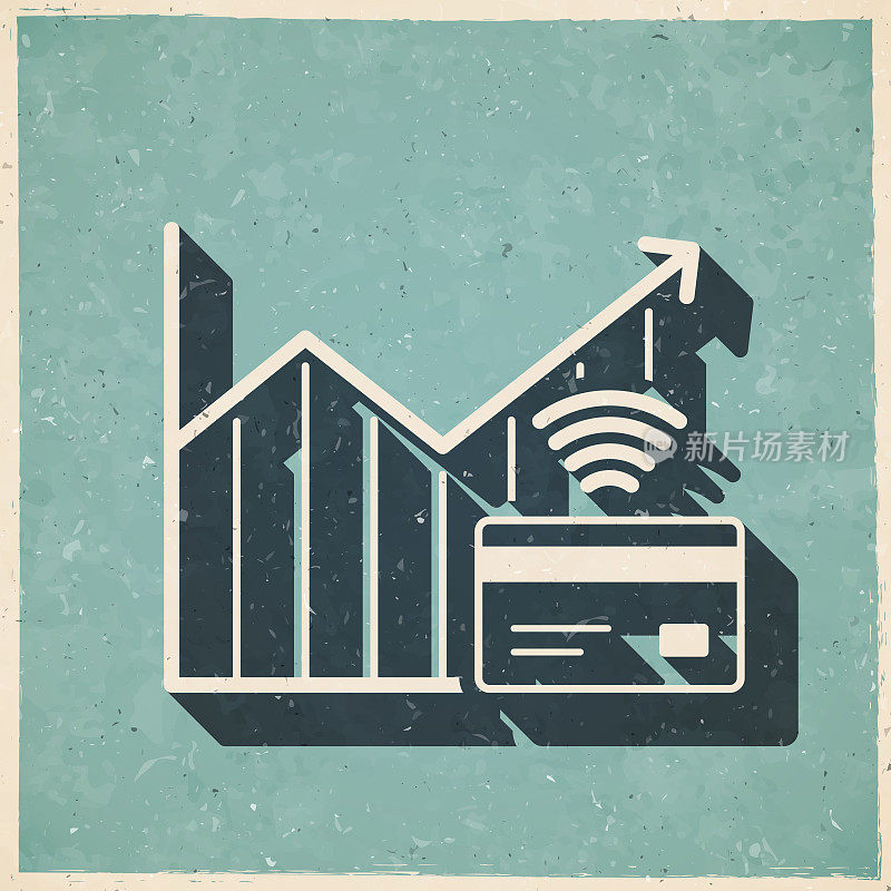 非接触式支付增加图表。图标复古复古风格-旧纹理纸