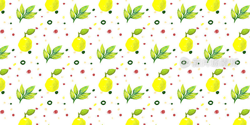 白色背景上的无缝柠檬图案。