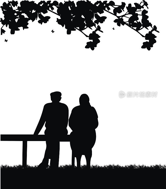 一对老夫妇坐在公园的长椅上