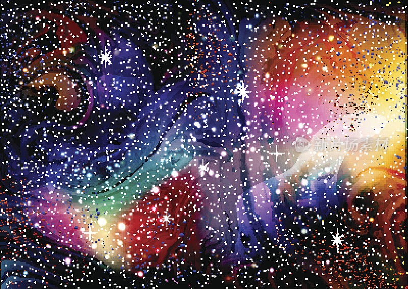 宇宙星系水彩背景与星尘和闪亮的星星。