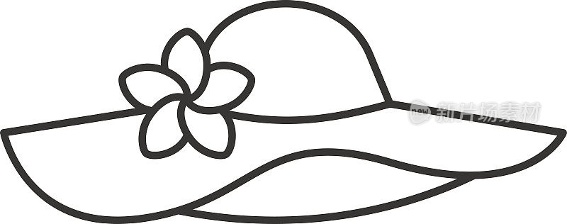 女人的沙滩帽与花的图标