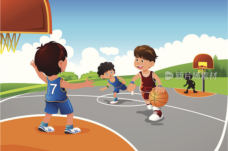 孩子们在操场上打篮球