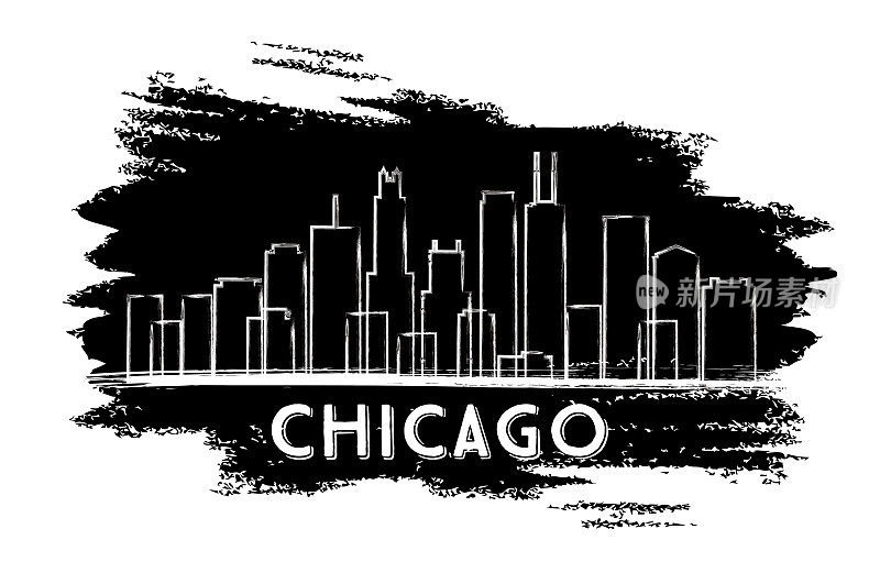 芝加哥天际线轮廓。手绘草图。