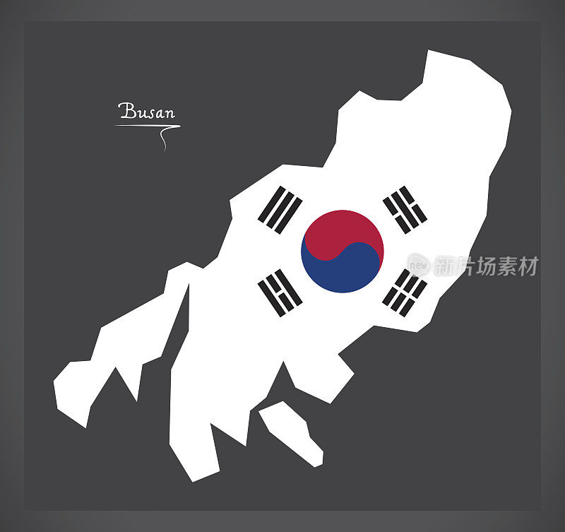 釜山地图与韩国国旗插图