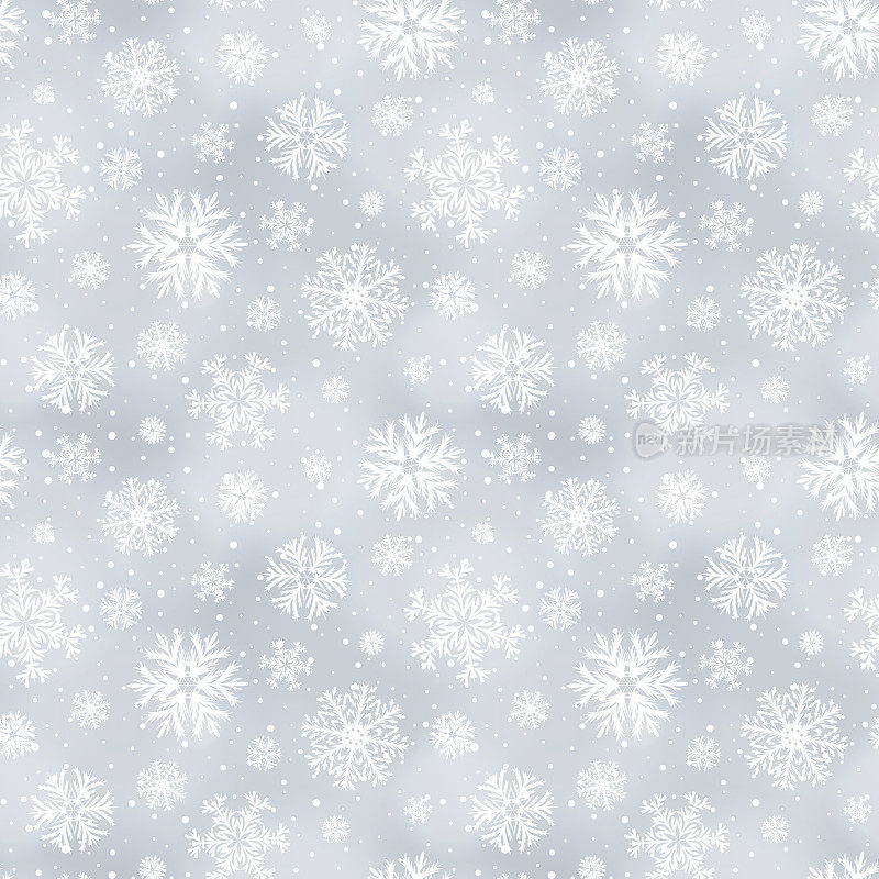 矢量柔软的冬季无缝图案，背景与雪花