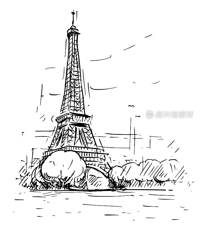法国巴黎埃菲尔铁塔的卡通素描