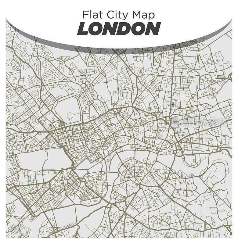 平坦的白色和米黄色地图的中心伦敦英格兰