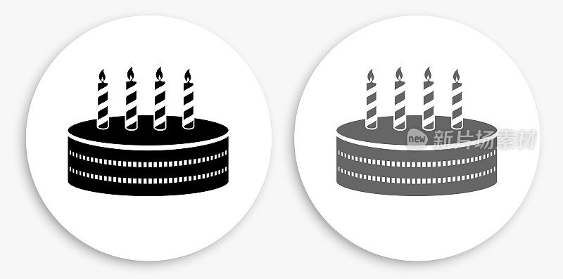 生日蛋糕黑白圆形图标