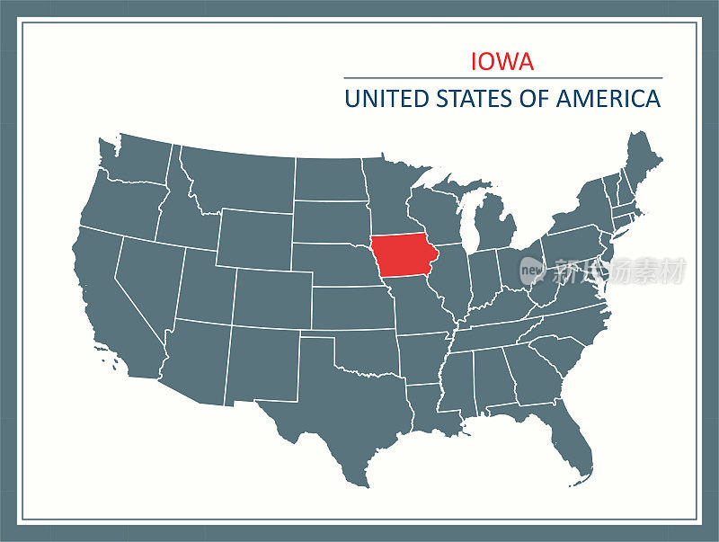 爱荷华州轮廓矢量地图美国可打印