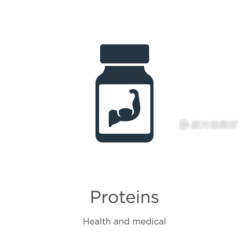 蛋白质图标矢量。流行的平面蛋白质图标从健康收集孤立的白色背景。矢量插图可以用于网页和移动平面设计，标志，eps10