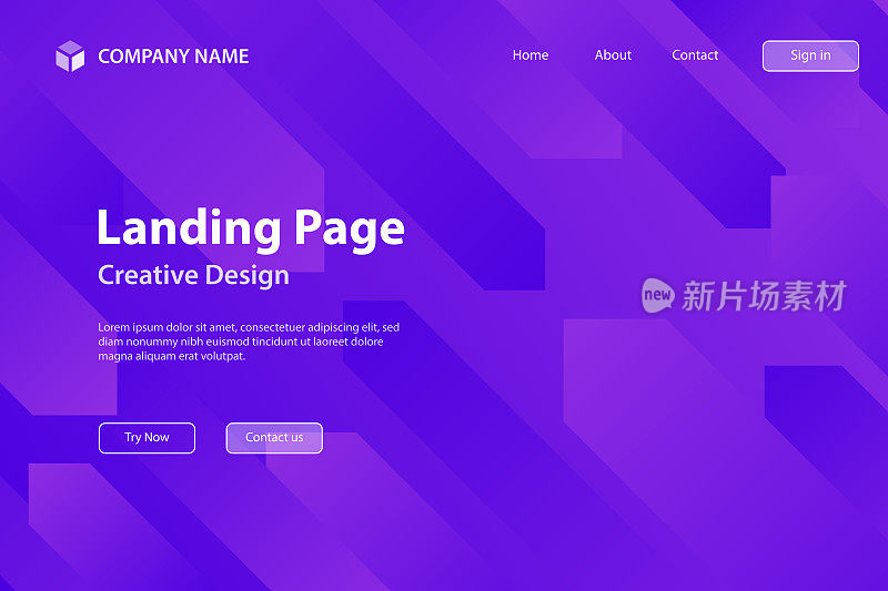 登陆页面模板-抽象设计与几何形状-时髦的紫色梯度
