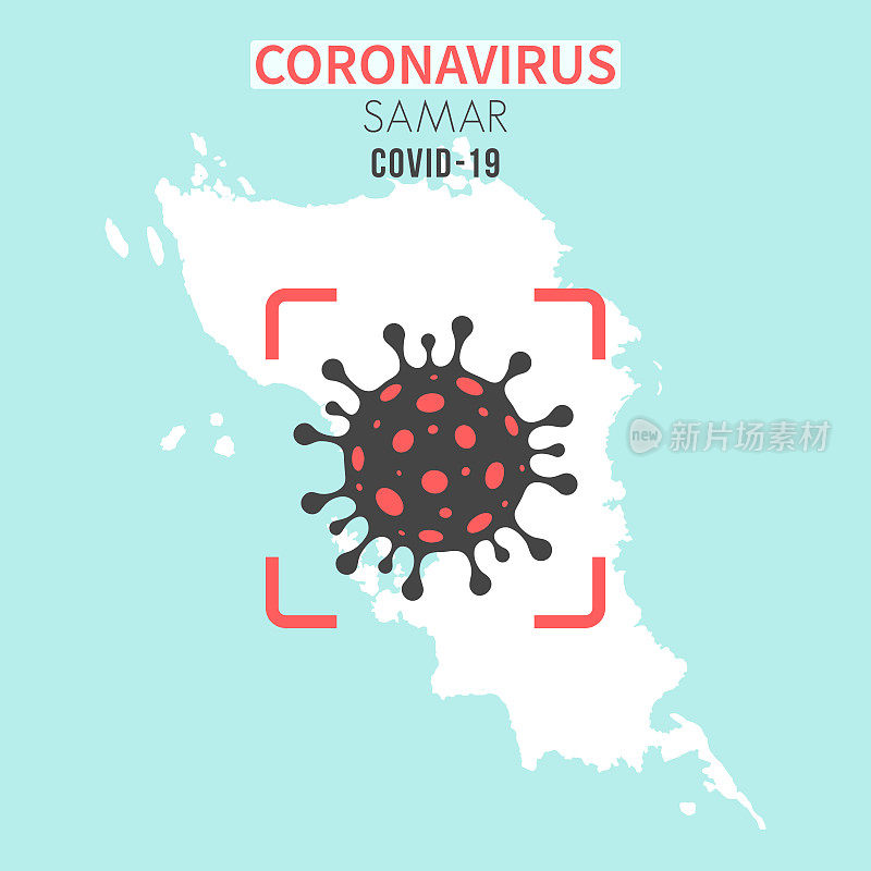 红色取景器中带有冠状病毒细胞(COVID-19)的萨玛地图