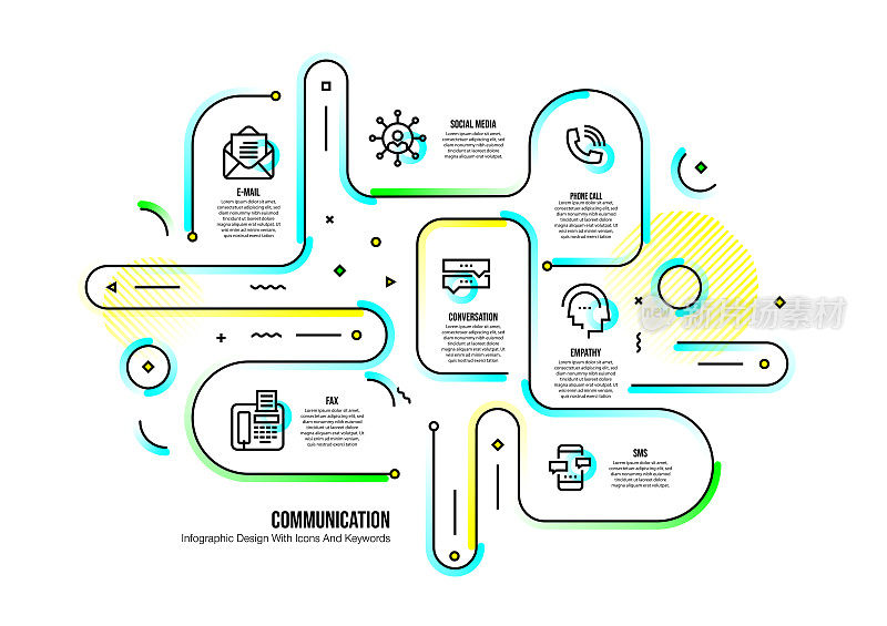 信息图表设计模板与沟通的关键字和图标