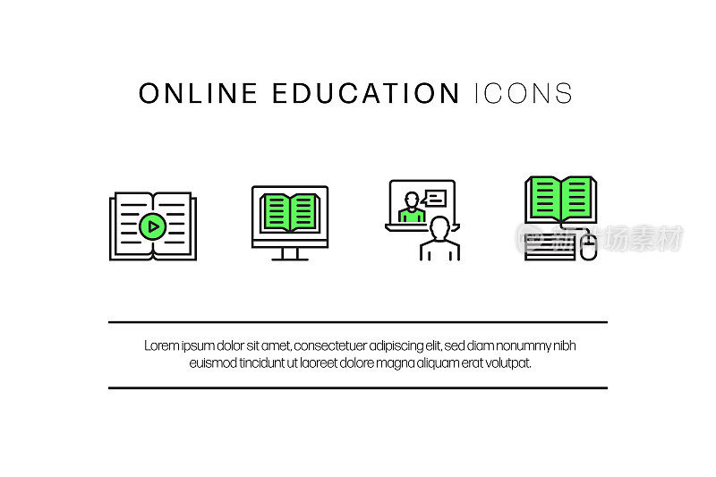 在线教育，电子学习，家庭学校相关的现代矢量图标
