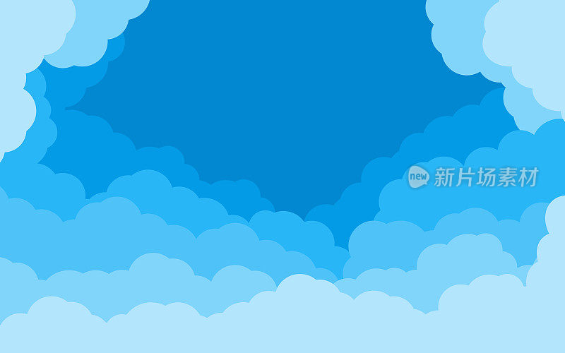 蓝天云朵分层效果背景矢量
